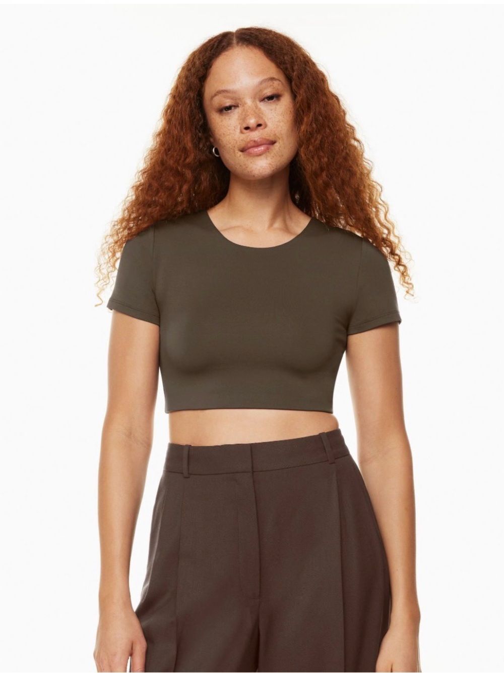 Aritzia Babaton Contour Short Sleeve Crop Top in Brown Size S